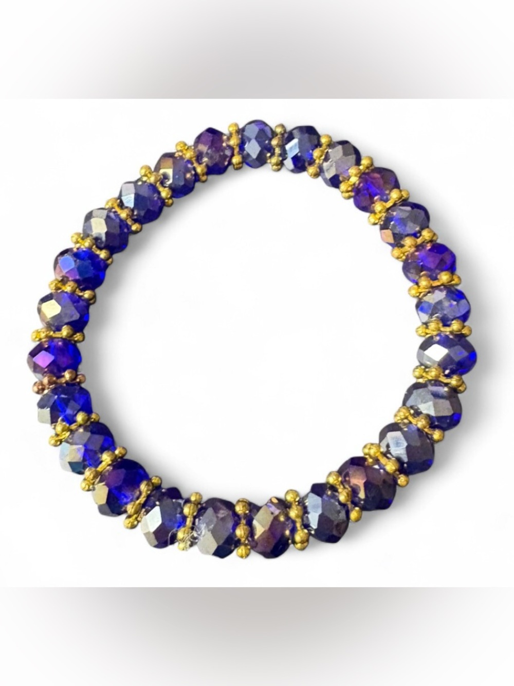 🦖 5 for $20 Cobalt Blue Faceted Crystal Bead Stretch Bracelet Gold Spacers